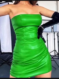 NEW Leather Green Neon Dress  LARGE 