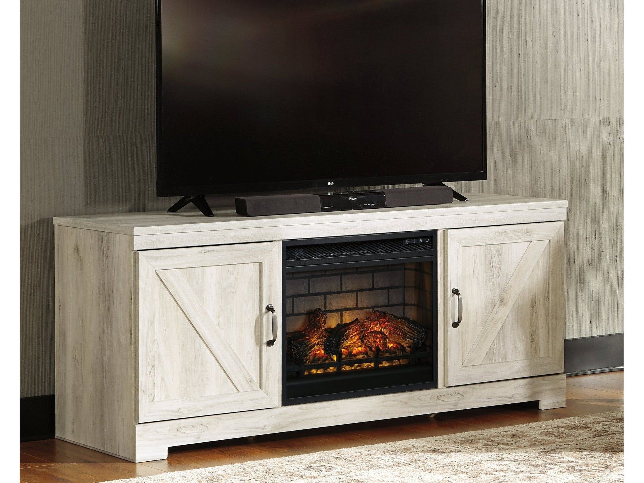 Bellaby Whitewash 63" TV Stand with Electric Fireplace (Online Special Price)