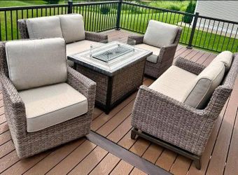 5-Piece Wicker Patio Set with Fire Pit Table