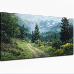Green Forest Canvas Wall Art for Living Room Green Trees Canvas Pictures Nature Landscape Canvas Print for Bedroom Office Home Decor 24x48in