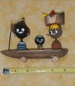 Vintage Hand-Painted Wood Folk Art Figurine Set
