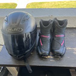 HLC Motorcycle Helmet and Women’s Size 11 Alpinestars Motorcycle Boots 
