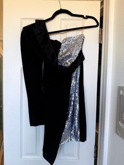 Black One-Shoulder Mini Dress with Silver Sequins