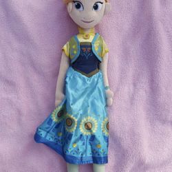 Disney Collections Frozen Fever Anna Blue Sunflower Dress Stuffed Plush Doll 17"