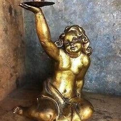 VINTAGE ORNATE GOLD GILT GILD ITALIAN FLORENTINE CHERUB ANGEL CANDLESTICK CANDELABRA CANDLE HOLDER DISPLAY DECOR