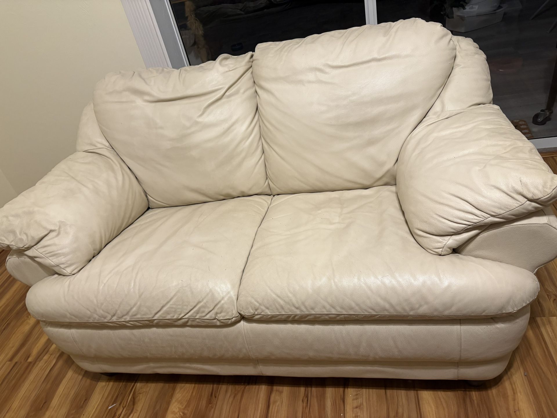 White Leather Loveseat 