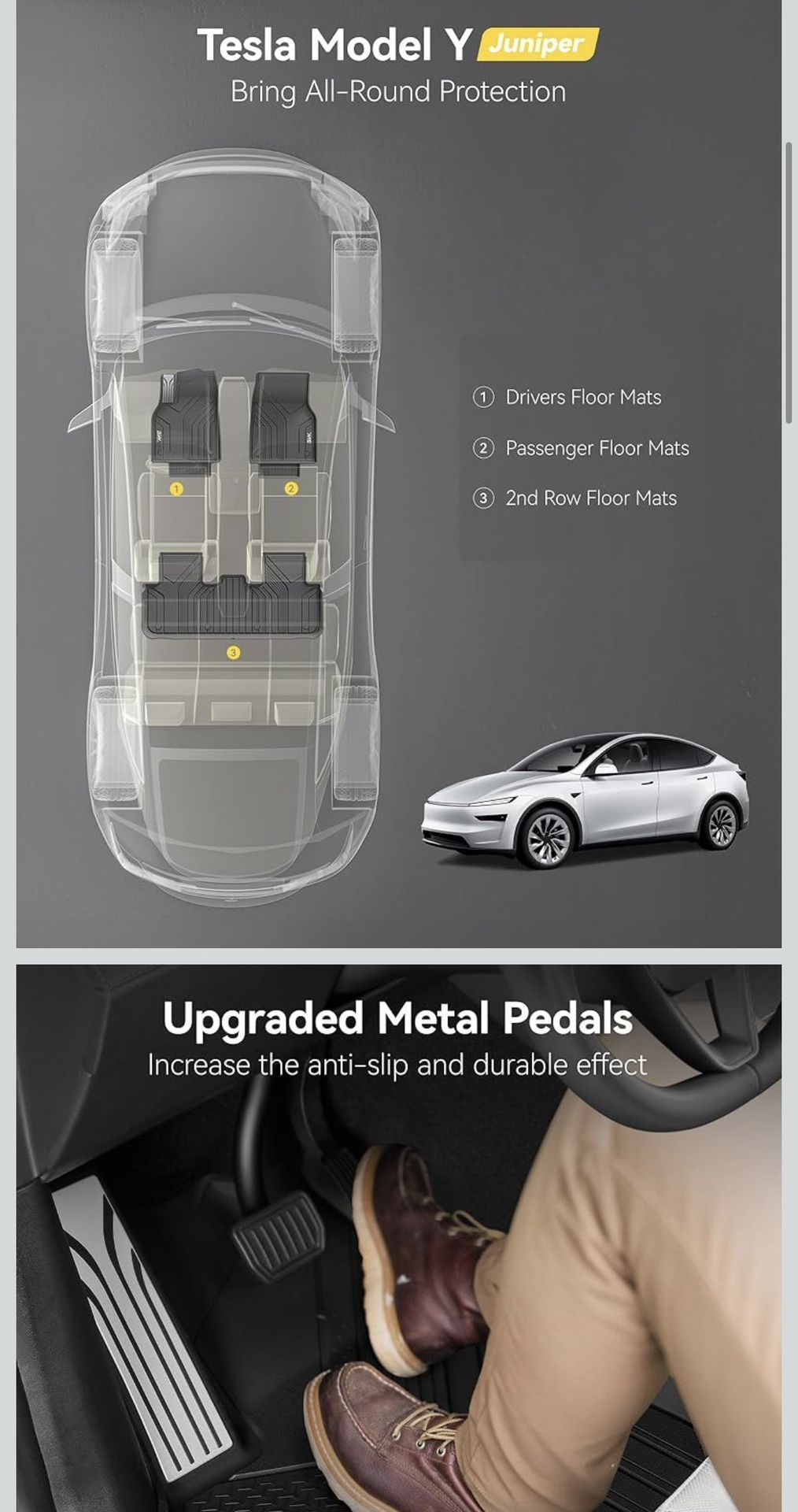 3W Floor Mats Fit for Tesla New Model Y 2025 2026 Juniper, TPE All Weather Custom Fit Floor Liner for Juniper Model Y Accessories 1st and 2nd Row Car