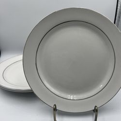 Gibson Every Day Set of 3 Porcelain White Silver Trim Salad Plate 7”Multi Use!