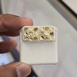10kt Real Gold Square Nugget Stud Earring 