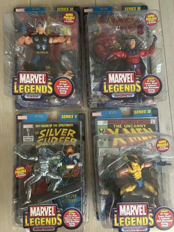 Marvel Legends Action figures. Thor Magneto Silver Surfer Wolverine. All new still sealed in box. From series 3 and five.