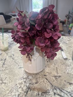 Artificial Burgundy Hydrangea Arrangement in Ceramic Vase
