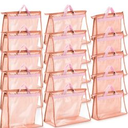 Shappy 15 Pack Tote Bag Organizer Bags, 3 Sizes, Clear Storage Bag with Zipper and Handles, Dust Bags for Purses, Handbags, Closet, 5 of Each Size (Pi