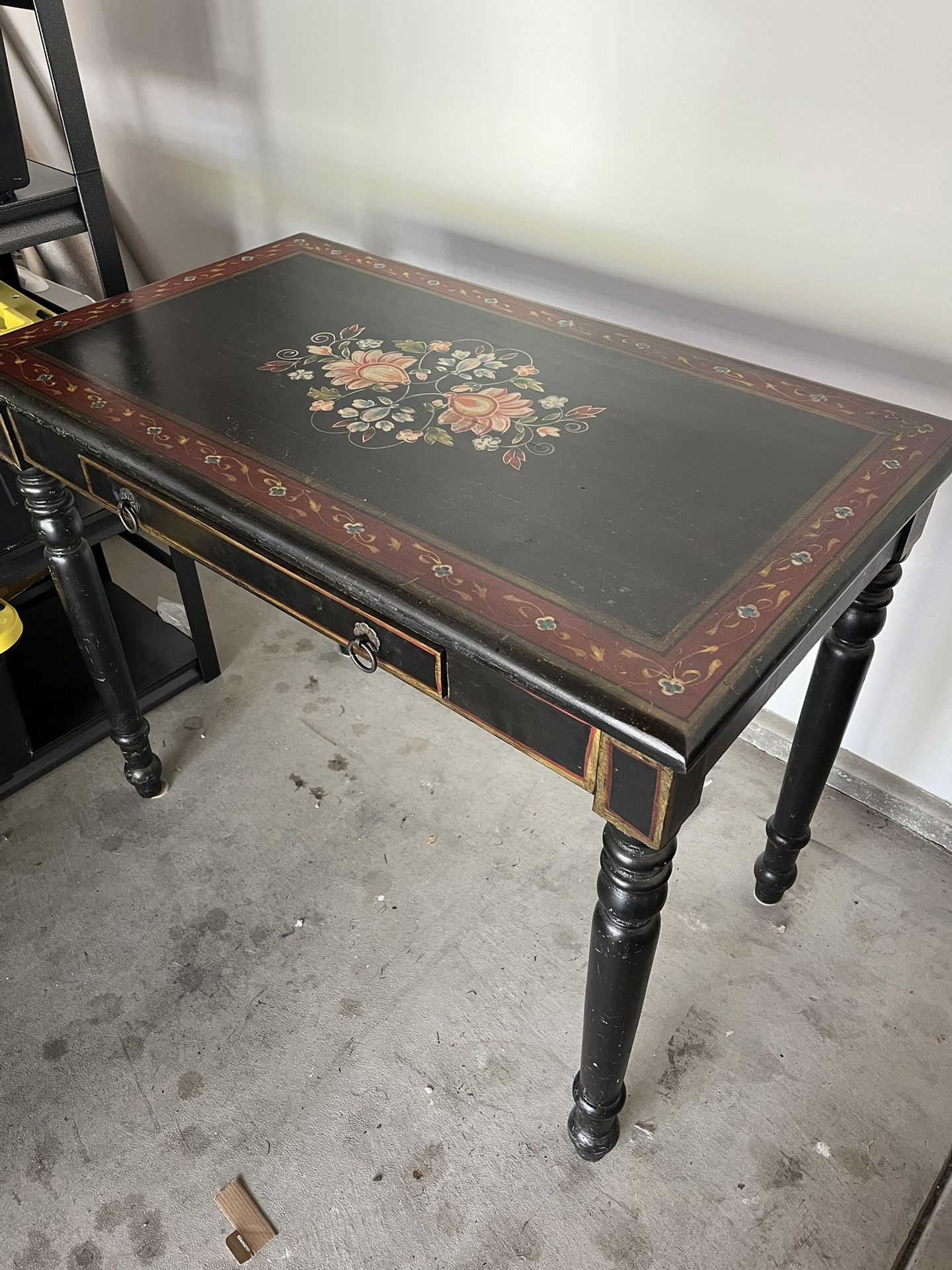 Handpainted Black Wood table/desk with Drawer
