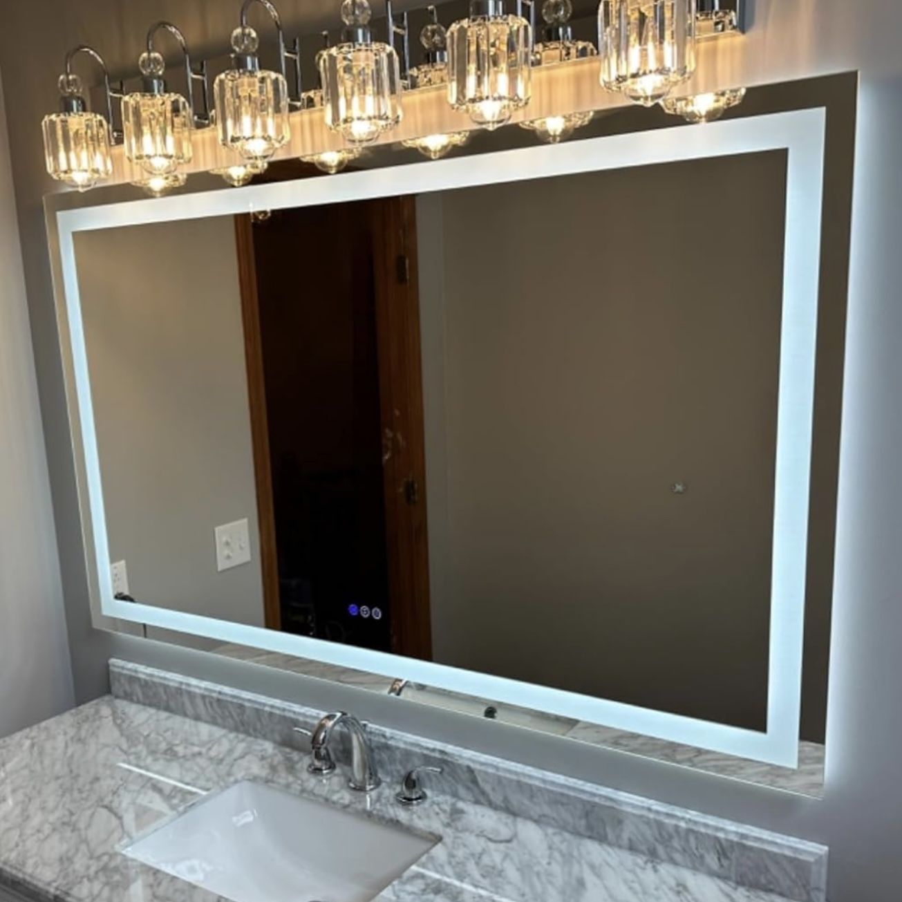 59x36 LED Bathroom Mirror. Defogger- Front Light And Backlight