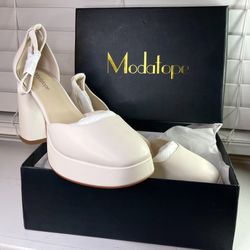 New Modatope Cream Pearl Platform Heels