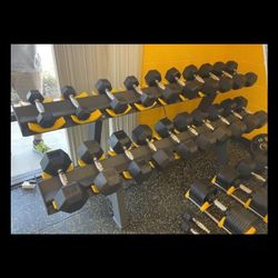 5 Through 50 Or 5 Through 100lb Sets With commercial grade dumbell rack