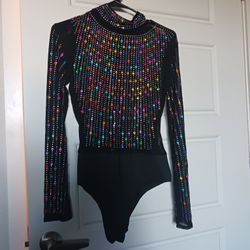 Womens Large Rhinestone Mesh Bodysuit