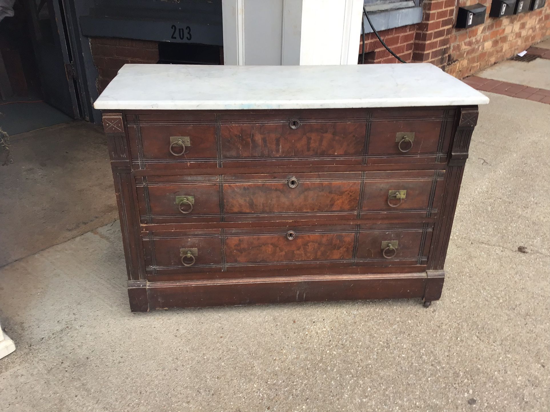 3 Drawer Antique Marble Top Chest