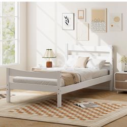 White Twin Bed Frame + Memory Foam Mattress