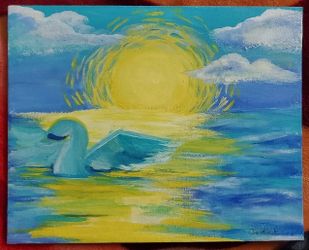 Impressionist Sunset Swan Painting