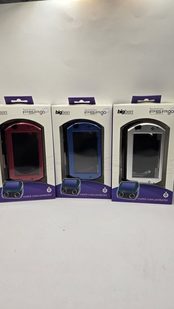 SONY PSP GO BLUE,silver And Red Case Safe Hard Metal Case Cover Carry Case