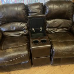 Brown2 Seat Leather Glider/recliner Loveseat 
