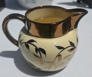 Vintage Myott Staffordshire Creamer w Handpainted Gold and Black Foliage