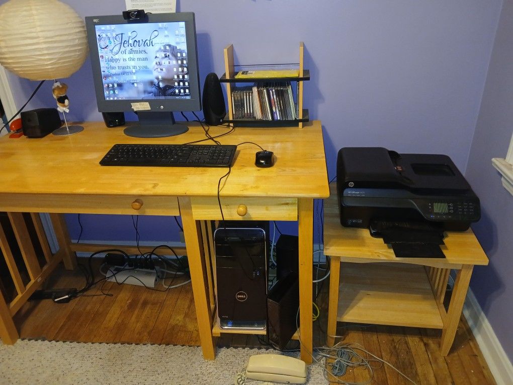 Solid Wood Desk And Printer Stand