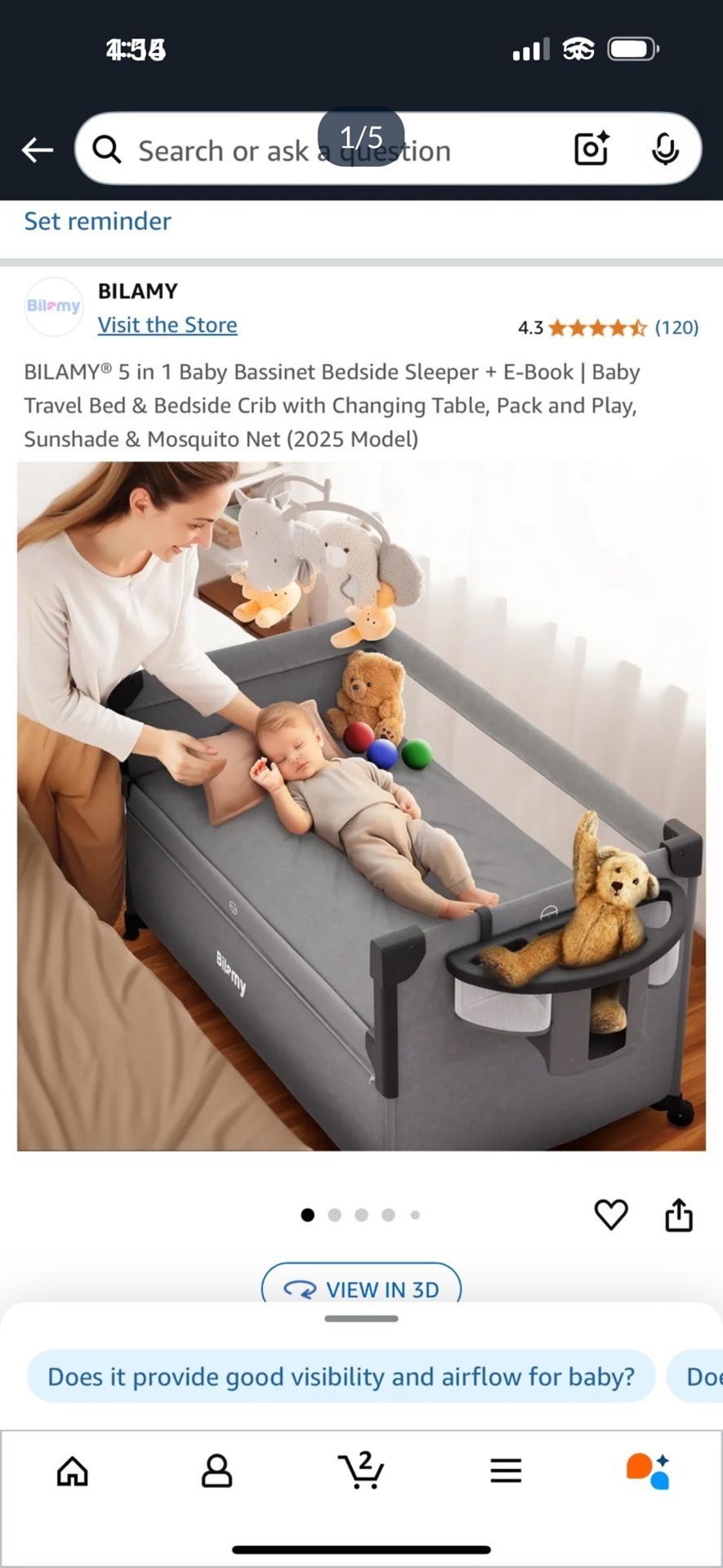 Bilamy 5 In 1 Baby Bedside Bassinet/Playpen/Changing Table