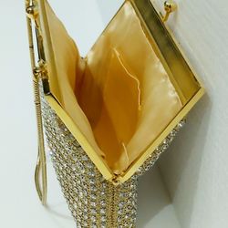 Vintage Evening Purse - 1960's Rhinestone Clutch Gold Tone Bag.