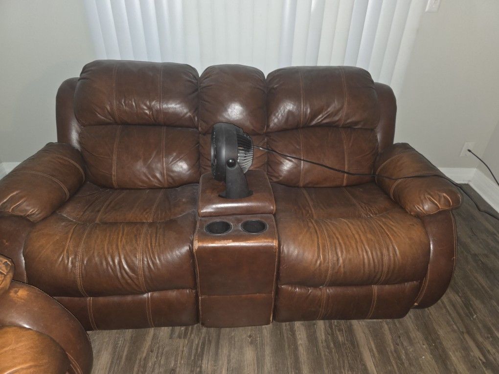 2 Real Leather Reclining Couches