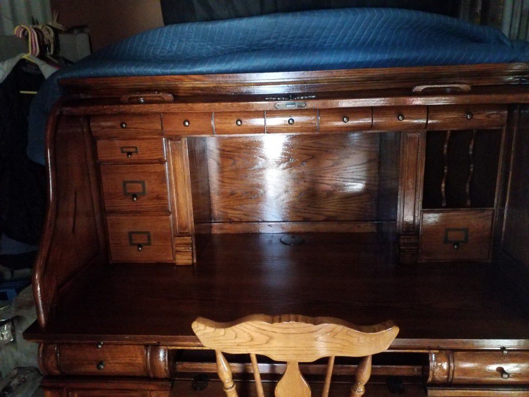 Solid Wood Roll Top Desk For Sale