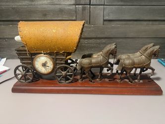 vintage brass horse and wagon clock