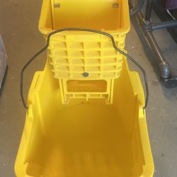 5 Gal. Yellow Plastic Steel Janitor Mop Bucket with Down Press Wringer and Wheels