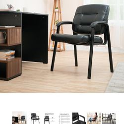 New Amazon Basics Classic Faux Leather Office Desk Guest Chair with Metal Frame, Black, 27.4D x 23.6W x 35.8H in