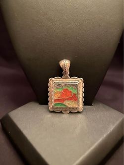 Vintage, Carolyn Pollack Relios 925 Sterling Silver Turquoise & Coral Pendant Green.