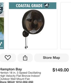 18” wall mount ceiling fan