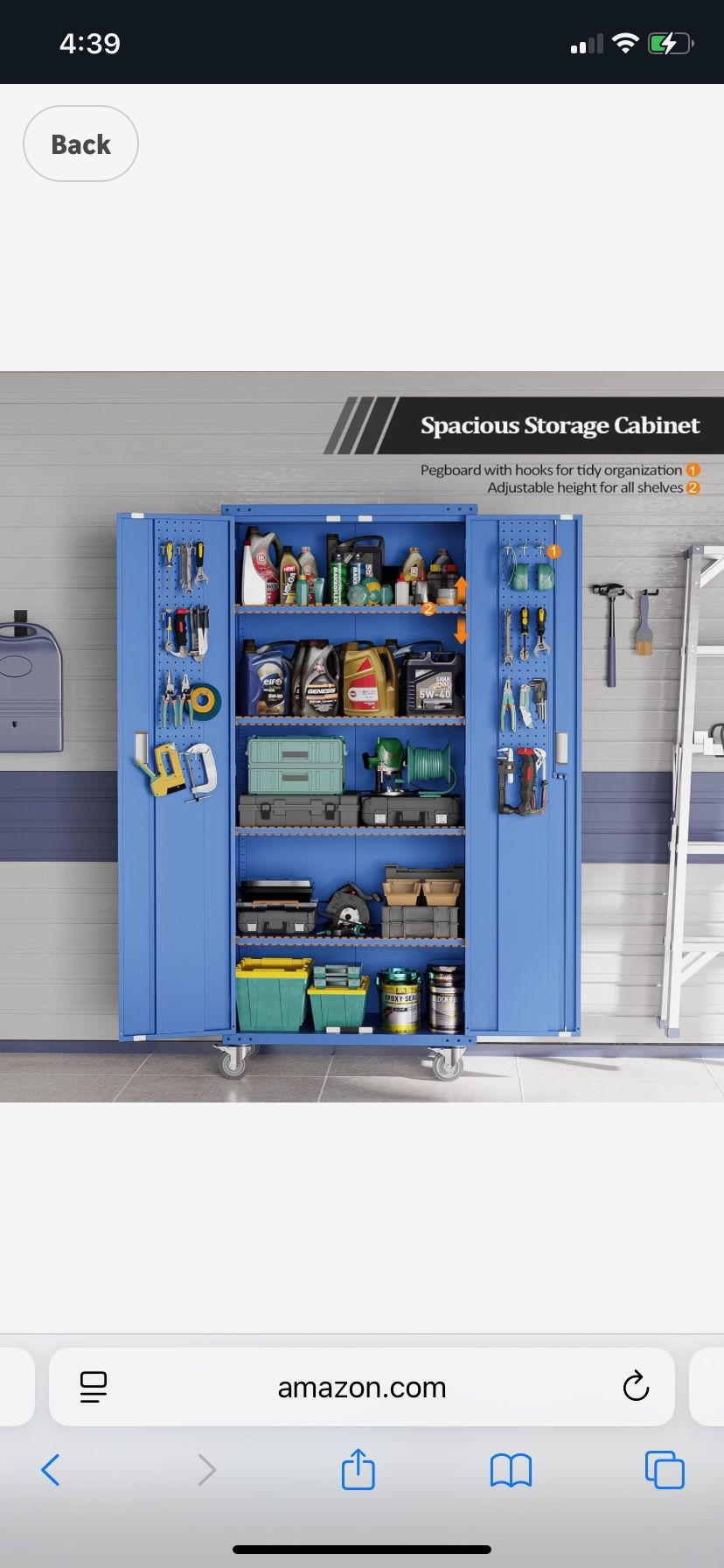 72'' Tall Metal Garage Storage Cabinet with Pegboards, Wheels, Locking Doors and Adjustable Shelves, File Cabinet/Tool Cabinet for Home Office/School 