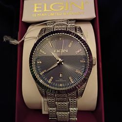 Elgin Stainless Steel Silver Crystal Bling Watch New 