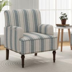 Accent Chair, Mid Century Modern Comfy Armchair for Living Room, Linen Fabric Single Sofa Lounge for Reading Bedroom Apartment Waiting Room with Wood 