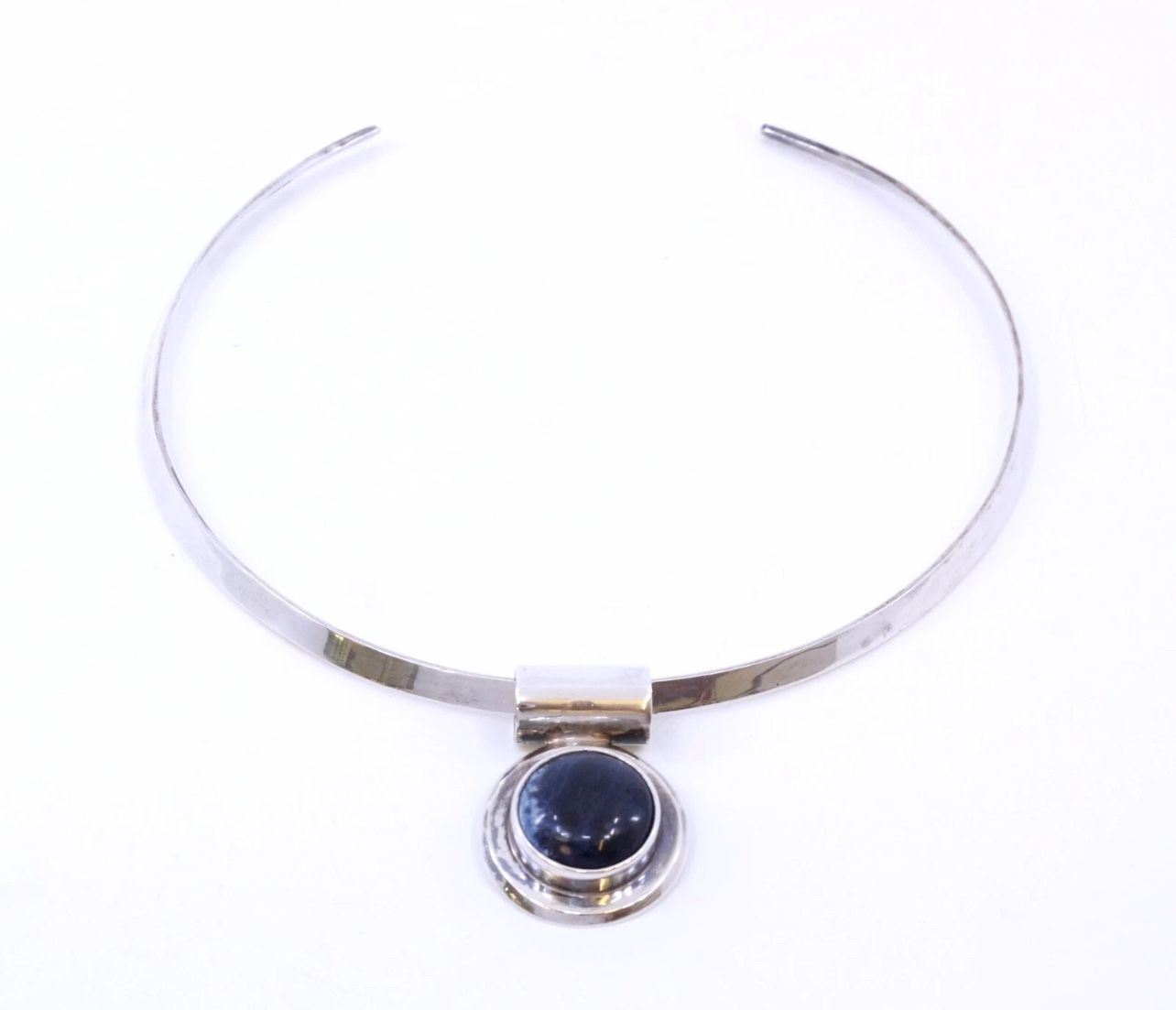 Vtg Mexican Sterling Silver Rigid Choker Necklace With Blue Stones Signed TC-32