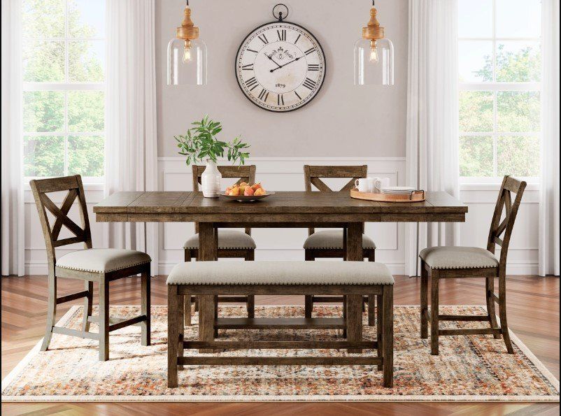 Casual rustic Style Counter Height Dining set w/2 extension leaves