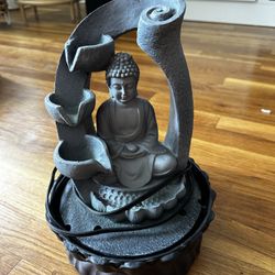 Buddha Tabletop Waterfall Fountain Meditation Relaxing Indoor Decoration, Zen Fountain for Home, Office, Bedroom Decoration(Grey 2) 