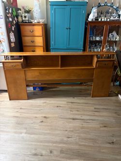 Vintage Wood Bookcase Headboard with Drawers