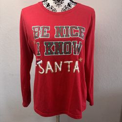 Jammies For Your Families Women's Pajama Top Size L Red Santa Christmas Holiday