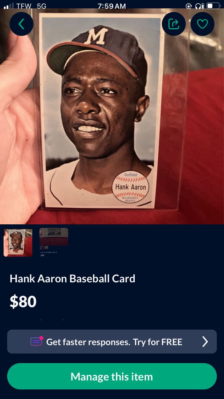 Hank Aaron. Baseball Card 