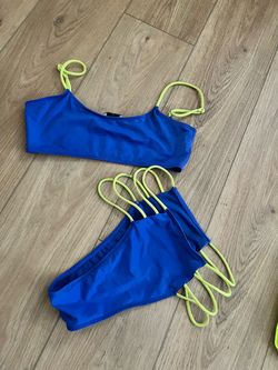 Blue and Neon Yellow Two-Piece Bikini Set