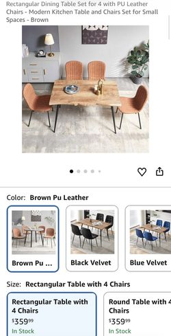 Rectangular Dining Table Set for 4 with PU Leather Chairs - Modern Kitchen Table and Chairs Set for Small Spaces - Brown