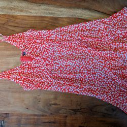 Shein Red White Flower Spaghetti Strap Sundress Dress Size Medium 