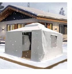 T) Outdoor 12x12 FT Gazebo Winter Cover, Double Roof Waterproof Enclosure with Sidewalls & Mesh Windows, Universal Fit for Hardtop Gazebos, White $70